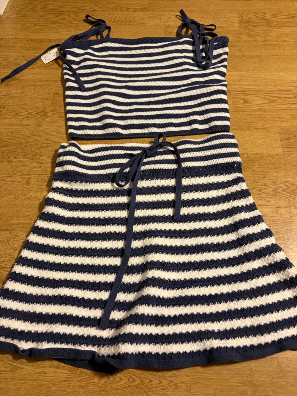 Universal Thread Navy and White Striped Knit Two-Piece Skirt Set - size M